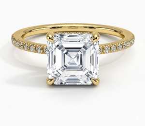 Anillo de Compromiso con Diamante Cultivado en Laboratorio, Corte Asscher, Banda con Pavé de Diamantes Redondos Brillantes, Anillo de Boda Clásico para Mujer - Product Image 2