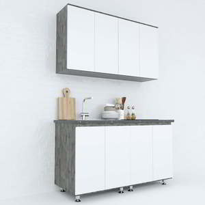 Système de meubles de cuisine miniatures modernes 1,4 m en bois de caoutchouc résistant à l'humidité et panneau mélaminé avec accessoire d'évier pour applications résidentielles et commerciales - Product Image 2