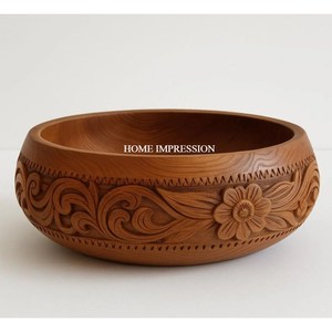 ชามไม้กระถินเทศแบบใช้แล้วทิ้ง ขนาดเล็ก ทรงกลม แกะสลักด้วยมือ เป็นมิตรกับสิ่งแวดล้อม เหมาะสำหรับเสิร์ฟสลัด ข้าวโพดคั่ว พาสต้า ลูกอม ซีเรียล มะพร้าว และถั่วต่างๆ - Product Image 1