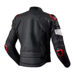 Chaqueta de moto negra de piel de vaca auténtica para hombre con paneles blancos que tienen protecciones de armadura CE chaqueta de motocicleta para hombre - Product Image 6