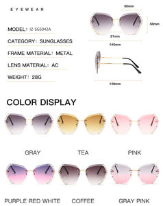 Lunettes de soleil vintage de luxe pour femmes, sans monture, monture en métal diamant, haute couture, personnalisation, protection UV400, confortables - Product Image 6