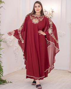 Robe caftan élégante en crêpe satinée marocaine, longueur au sol, respirante, blanche, takchita, taille standard pour femmes, fête de Nikkah - Product Image 3