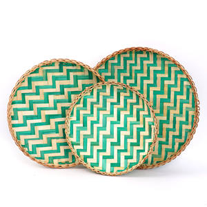 Plateaux en bambou naturel faits à la main pour les décorations de salon, meilleure vente plateau décoratif rond tissé à la main du Vietnam - Product Image 1