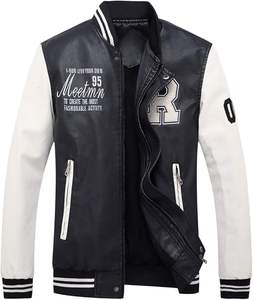 Chaqueta de piel sintética con soporte Vintage para hombre, chaqueta de PU para motocicleta, abrigo informal de béisbol con cuello levantado, abrigo ajustado - Product Image 5