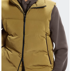 Zipper Puffer Vest Winter Formal Style Breathable Polyester Paisley Pattern Unisex Front Logo - Product Image 4