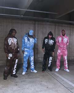 ชุดกีฬาผู้ชายใหม่ชุดเสื้อผ้า2ชิ้นมีซิปมีฮู้ดพิมพ์ลายพัฟชุดกีฬาสไตล์สตรีทออกแบบได้ตามต้องการ - Product Image 5