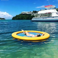 Planche flottante ronde pliable pour la détente aquatique, plateforme flottante de loisirs avec filet, jeu aquatique pour adultes