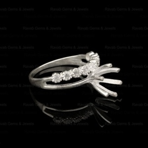 925 Sterling Silver Plated 6mm Pre Notched Zircon Half Eternity Semi Mount <b>Blank</b> Prong Set Keepsake Breastmilk Gemstone Resin - Product Image 4