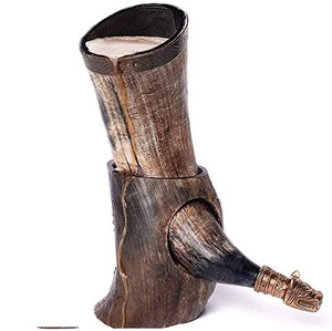 Buffalo Viking Drinking Horn with Stand <b>Holder</b> Buffalo Drinking Cow Horn Polished Brass Rim Design Piece and Hot Sale - Product Image 1