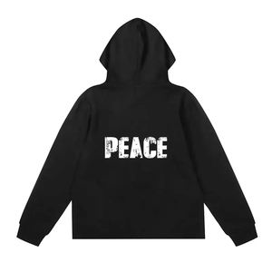 Black Color Men's Raw Hem Hoodies For Adult Pullover <b>Screen</b> Print Logo Casual Wear Hoodies Sweatshirts With OEM Service - Product Image 2