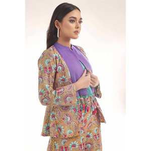 เสื้อเชิ้ตผ้าลินินสีส้มพิมพ์ลายทองสำหรับผู้หญิง ตกแต่งพู่ห้อย เหมาะสำหรับงานปาร์ตี้ - Product Image 5