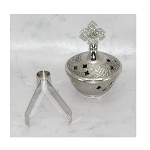 Brûleur d'encens religieux en laiton, finition nickelée, design artistique moderne et antique – Offre Spéciale - Product Image 1