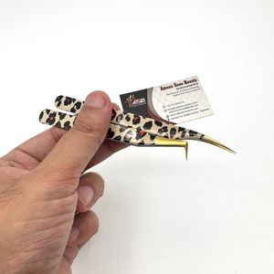 Pince d'extension de cils en acier inoxydable durable pour botte mince à 90 degrés Pointe en fibre d'isolation à imprimé léopard Beauté durable - Product Image 4