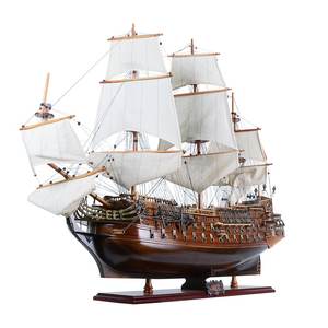 Maquette de bateau San Felipe (80cm) Décoration nautique Décoration de la maison Artisanat en bois fait à la main avec technique peinte Voiles droites - Product Image 2