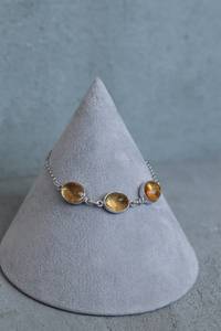 Bracelet en argent sterling 925 avec citrine, 3 pierres ovales, design simple et classique, bijoux en pierres précieuses naturelles, pierre de naissance de novembre - Product Image 2