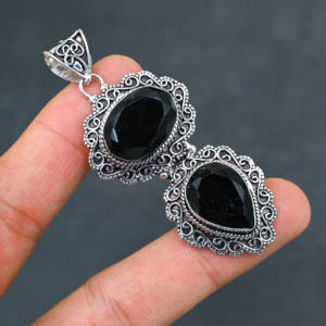 Black <b>Onyx</b> Pendant <b>Necklace</b> in 925 Sterling Silver Luxury Style - Product Image 3