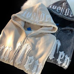 Sweat-shirts à capuche de haute qualité avec logo brodé personnalisé, bas côtelé, coton épais uni, vêtements de rue - Product Image 1