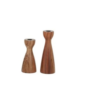 Soporte de vela de madera de estilo moderno hecho a mano personalizado soporte de Pilar decorativo de mesa Color marrón para decoración de Navidad - Product Image 1