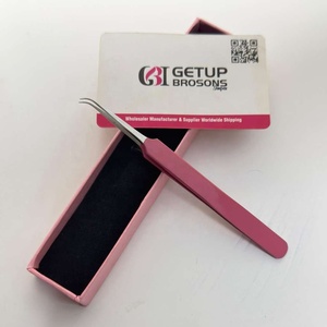 Meilleure pince à cils GETUP BROSONS IMPEX anti-magnétique et anti-statique, longueur 10 mm, rose, petite, isolée, personnalisée, couleur noire, en acier inoxydable - Product Image 1
