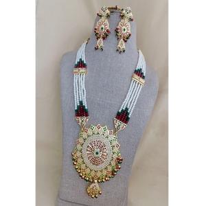 Royal Kundan & Beaded Temple Collar Set Tradicional Polki Kundan Collar de novia Antiguo Chapado en oro Conjunto de joyería de boda - Product Image 1