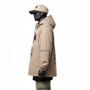 Chaqueta Cortavientos Ligera de Poliéster para Hombre, Tejido Suave al Tacto, Paneles en Contraste Beige, Chaqueta Cortavientos con Logotipo Personalizado para Hombre - Product Image 3