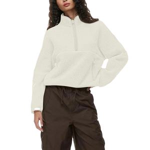 Sudadera Corta con Media Cremallera para Mujer, Cuello Alto, Manga Larga, Color Sólido, Ropa Deportiva, Blusa Informal Holgada para Mujer - Product Image 6