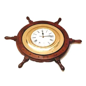 Nautical Antique Brass Ship Wheel Clock Handmade Decorative Antique Nautical Brass Indian Supplier