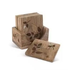 Dessous de verre carrés multifonctionnels en bois faits à la main, sous-verres en résine et bois de pierre, tapis et coussinets en bois d'acacia ciblés - Product Image 2
