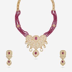 Zircon <b>Necklace</b> 187799 Romantic Gold Plated Copper Fine Jewelry Set with <b>Ruby</b> Pearl Diamond for Wedding Party Engagement Gift - Product Image 1