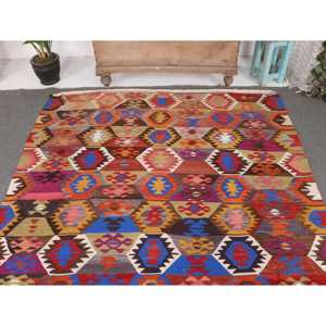 Grand tapis turc vintage 5,5x8,8 pieds, tapis rouge et bleu ombré - Product Image 3