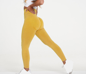 กางเกงโยคะเอวสูงผู้หญิง ผ้ารัดรูป ไม่บาง มองไม่ทะลุ ไซส์ XL สำหรับกิจกรรมกลางแจ้ง ไร้ตะเข็บ ด้านหลังจับจีบ ผลิตจากผ้าสแปนเด็กซ์/ไนลอน - Product Image 6