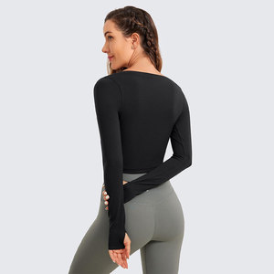 Camiseta de manga larga OEM para mujer, camiseta de compresión para yoga, transpirable, absorbe la humedad, atlética, gimnasio, fitness, talla grande, a prueba de viento, estampada - Product Image 3