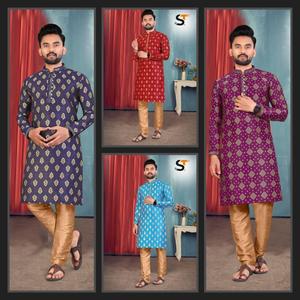 Maruti Mode Style Traditionnel Vêtements de Mariage pour Hommes Jacquard Banarasi Gaufré Toutes Saisons Kurta Pyjama Ensemble Coton - Product Image 5