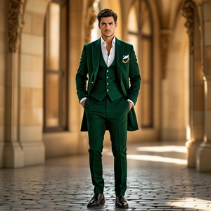 <span class=keywords><strong>3</strong></span>ピースグリーン新郎ウェディングスーツスリムフィットロングブレザーフォーマルプロム新郎タキシードカスタムスーツメンズ - Product Image 1