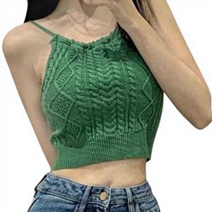 Débardeur décontracté pour femme, respirant, séchage rapide, couleur unie, en nylon/coton tricoté, court, sans manches, noir, pour sortir - Product Image 5