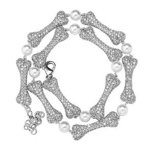 Chaîne tour de cou en argent 925 Moissanite et perle-Collier Hip Hop au design unique en os, Collier en diamant glacé pour homme d'Inde - Product Image 6