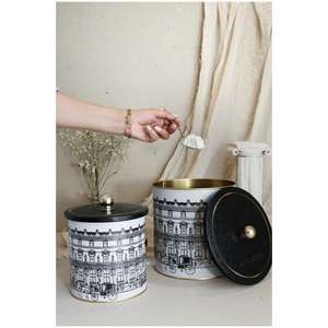 Ensemble de boîte ronde en métal Dia 175x180 - Dia 140x150 Poignée à bouton (2 pièces) illustration de paysages urbains vintage City Design - Product Image 1