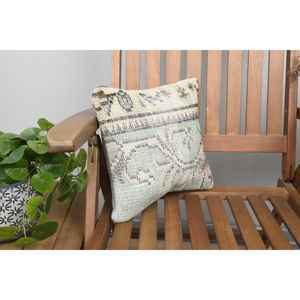 Beige Wool Kantha <b>Patchwork</b> Pillow 12x12 Inch Luxury Rustic <b>Throw</b> Pillow Vintage Fluffy Embroidered Printed Patterns for Floor - Product Image 2