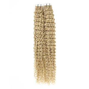Curly Tape <b>Hair</b> <b>Extensions</b> 3C <b>Ash</b> <b>Blonde</b> Mix 20 100% Remy Brazilian Human <b>Hair</b> 8-28 Inches 12A Grade - Product Image 1