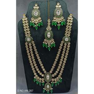 Conjunto de Joyería Fina y Nupcial Twini an 287 MK/D-4, Collar, Pendientes y Brazalete de Moissanita, Mehandi y Kundan, Chapado en Oro de 24K, Estilo Clásico - Product Image 1