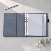 Carnet de notes LABON personnalisé A5 en cuir PU à carreaux marine avec 6 anneaux et fermeture magnétique, pages intérieures pour marque