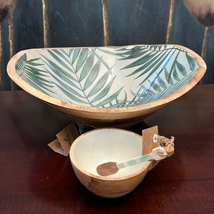 Ensaladera de madera decorativa de esmalte hecha a mano de alta venta 2024, cuenco de madera de Mango de diseño impreso personalizable para uso multiusos - Product Image 1