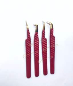 OEM Custom High Stainless Steel <b>Eyelash</b> Tweezers Quality <b>Beauty</b> <b>Tool</b> for <b>Eyelash</b> Extensions Red Lash Applicator Private Label - Product Image 5