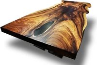 Table de salon moderne de luxe artisanale en résine et acier inoxydable Sack RE020027, plateau en époxy aux tons chauds, étanche