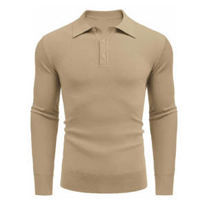New Arrival Mens Knit Polo <b>Shirts</b> Long Sleeve Casual Polo Sweaters <b>Shirt</b> <b>Waffle</b> Textured Collared Sweater - Product Image 1