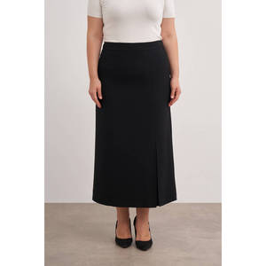 <b>Black</b> Tight Slim <b>Pencil</b> <b>Skirt</b> with Slit and Ruffles-Large Breathable 100% PES - Product Image 2