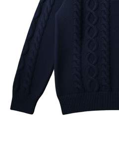 Pull Polo Homme Personnalisé en Maille Câblée à Manches Longues, Col Boutonné Contrastant, Pull d'Hiver en Bleu Marine - Product Image 6