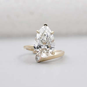 Yellow Gold Pear Shape <b>Diamond</b> <b>Ring</b> with Side Stone Accent - Product Image 1