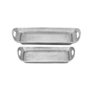 Juego de 2 bandejas de servicio de aluminio plateado con asa en forma de rectángulo para el hogar y la boda bandejas de mesa para alimentos y aperitivos - Product Image 1