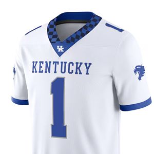 Kentucky Wildcats Camiseta de fútbol blanca Número 1 Transpirable Tallas grandes Logotipo delantero de punto Equipo de ventilador oficial - Product Image 3